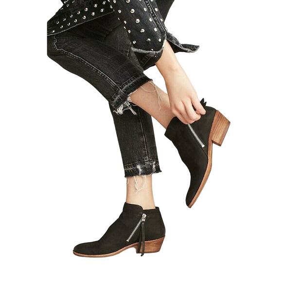 SAM EDELMAN Packer leather ankle boots zip side chunky heel booties black Sz 6.5 - Picture 3 of 8